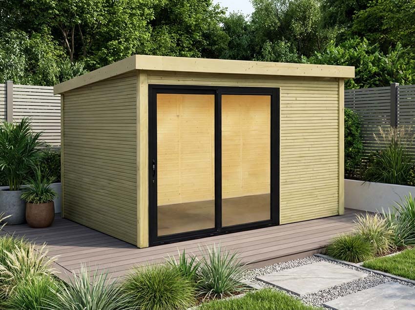 Tuinstudio Harper M vurenhout naturel 304x304x227cm schuifdeur