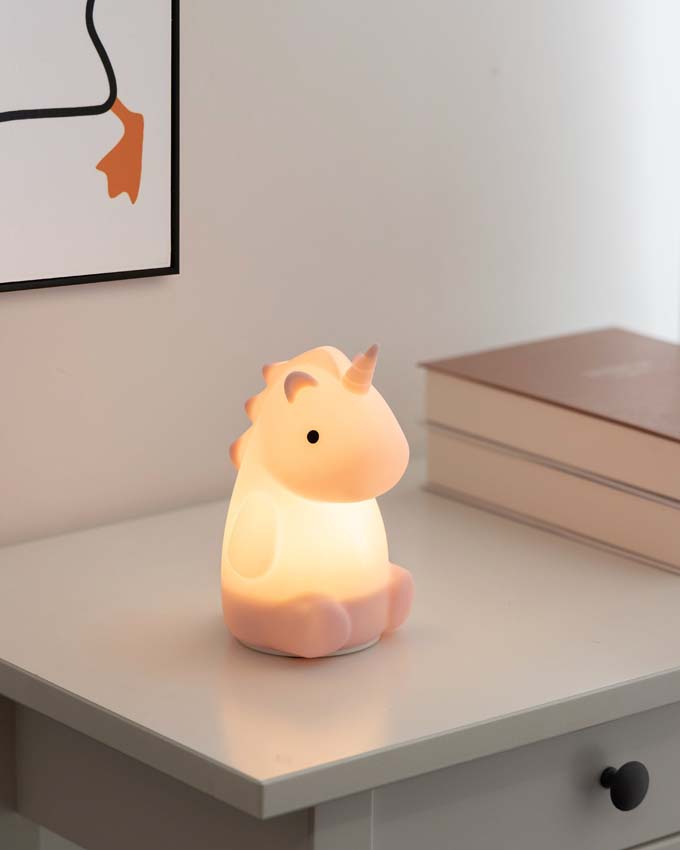 Tafellamp Eenhoorn - Roos - H15cm - Dimbaar - LED - 1x5W - RGB/3000K - USB