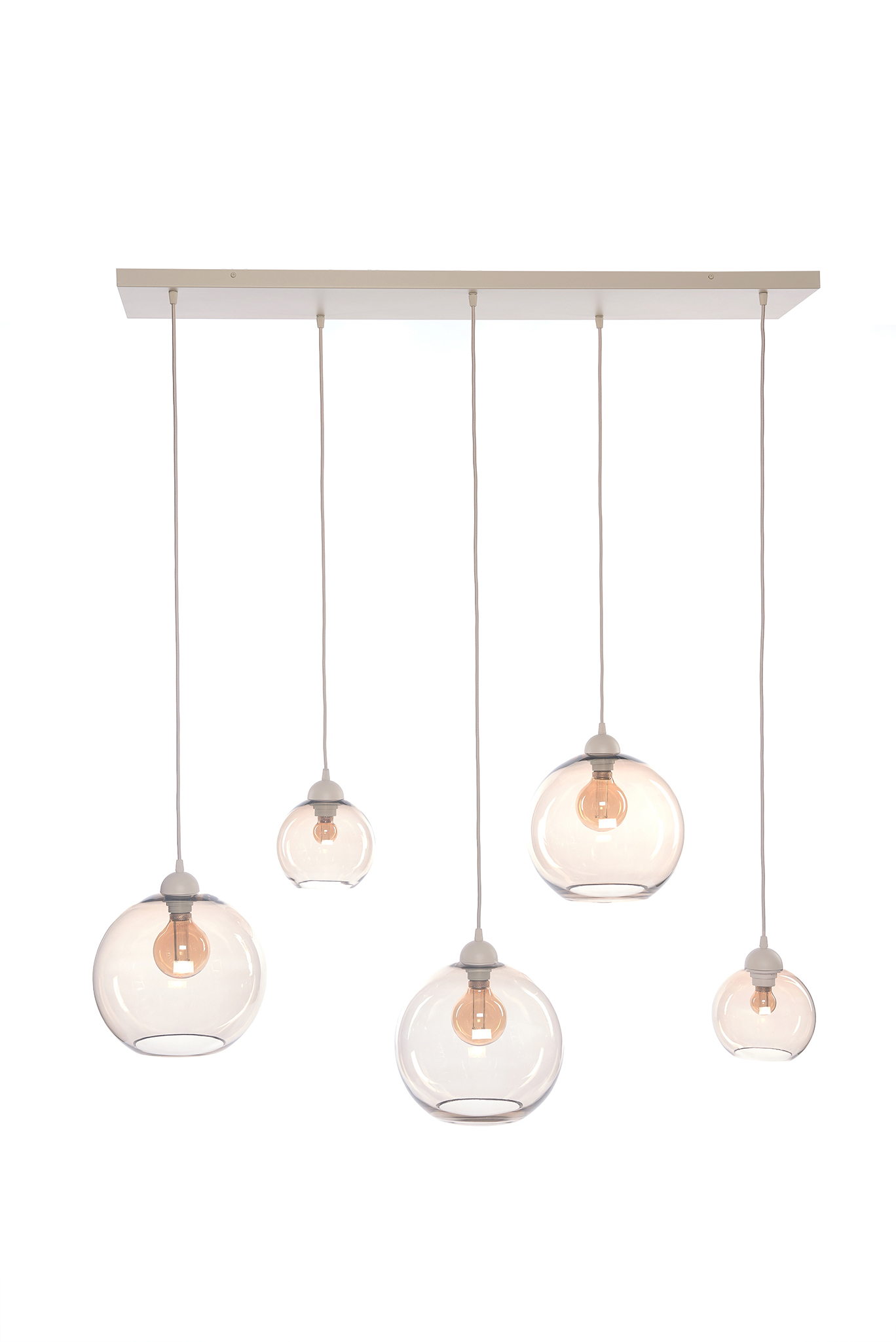 Hanglamp - beige - 5xE27 - 3 glazen Ø29cm + 2 glazen Ø18cm - excl. lichtbronnen