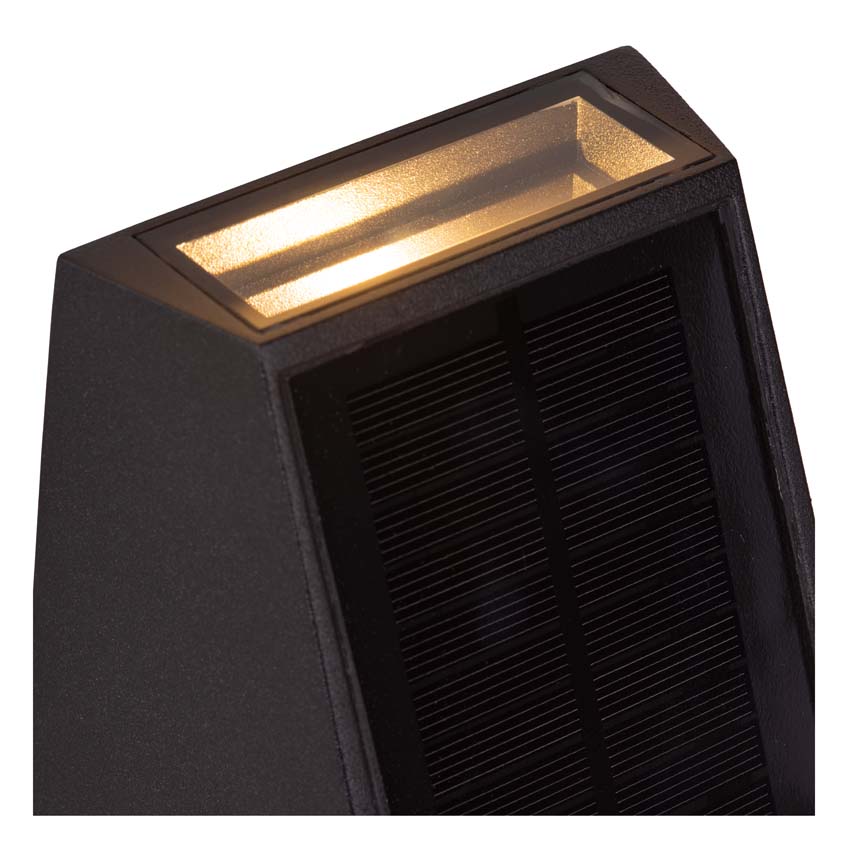 Wandlamp Solar Viro - zwart - LED dimbaar - 1x1W - 2850K/3150K - IP54 - Dag/nacht sensor