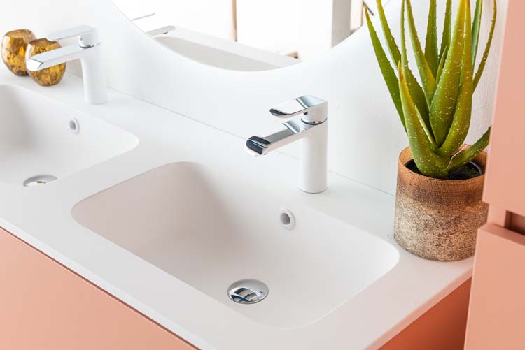 Meuble de salle de bains Puro blush suspendu avec lavabo double blanc mat 120cm