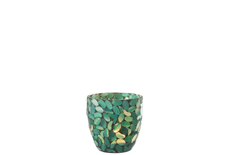 Porte-bougie en verre mosaïque azur 10 x 11 cm