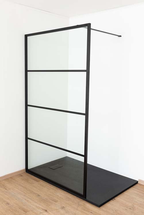 Douchewand Uppa zwart profiel 90x200cm met stang