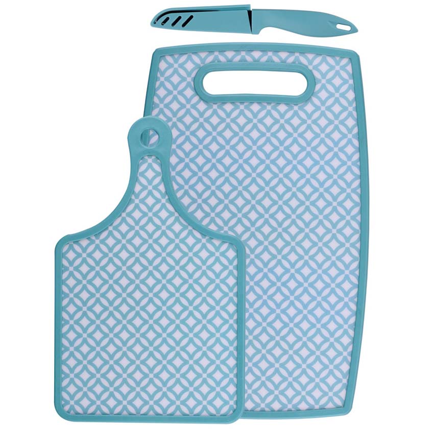 Snijplank en messenset kunststof/roestvrij staal multicolor 37x23cm