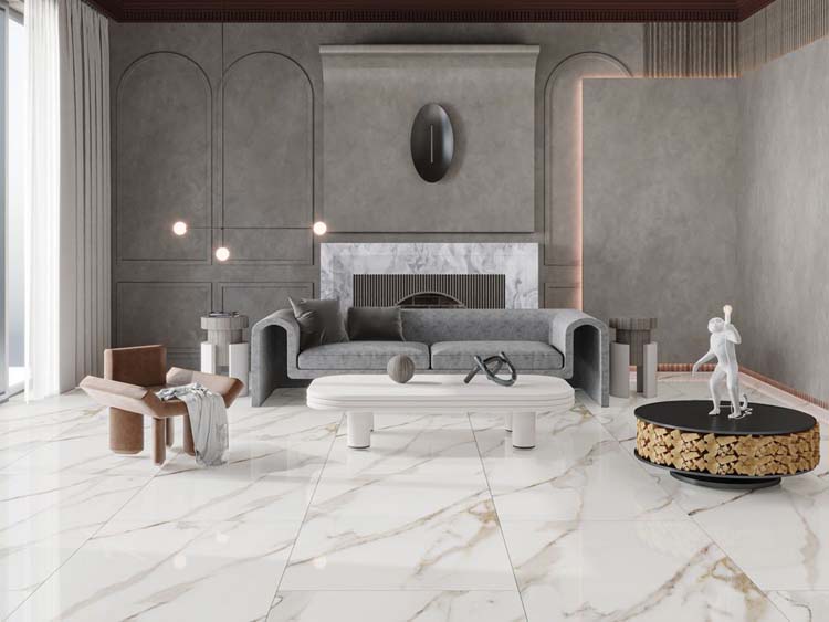 Carrelage de sol et mural Marmi Divine Gold imitation marbre blanc brillant 60x120cm