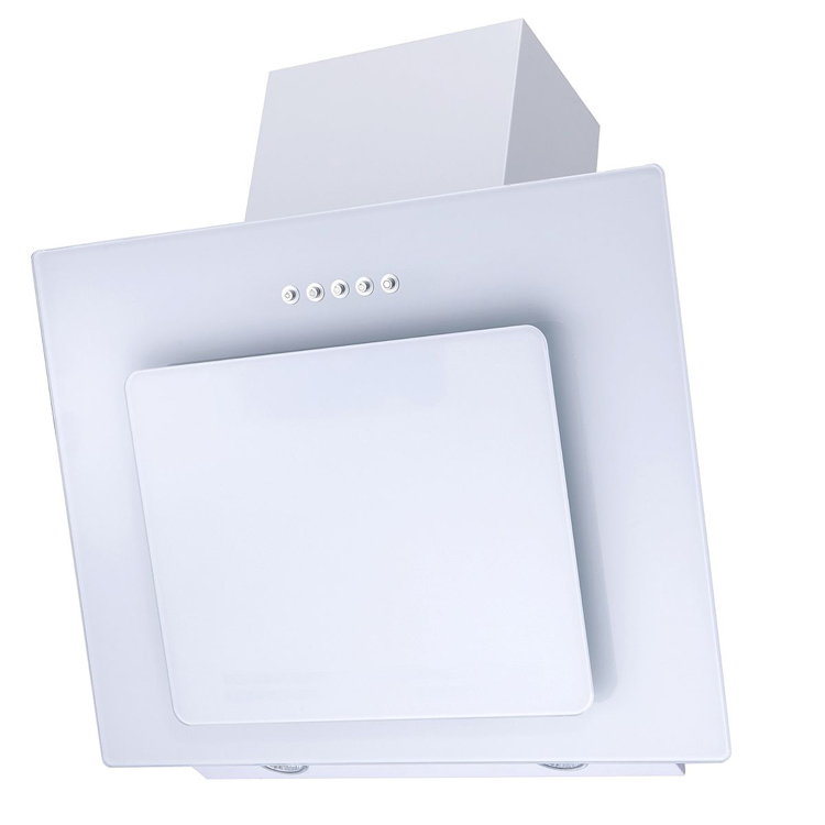 Cuisine d'angle blanche/chêne foncé 310x172cm - avec appareils - plaque de cuisson vitrocéramique et hotte murale blanche