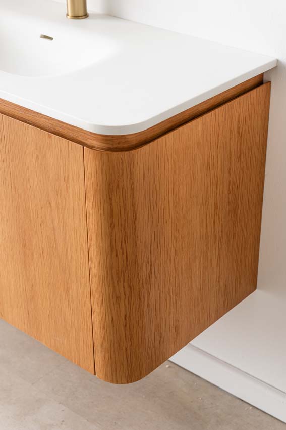 Badkamermeubel Floris eik hangend met enkele wastafel glanzend wit 100cm