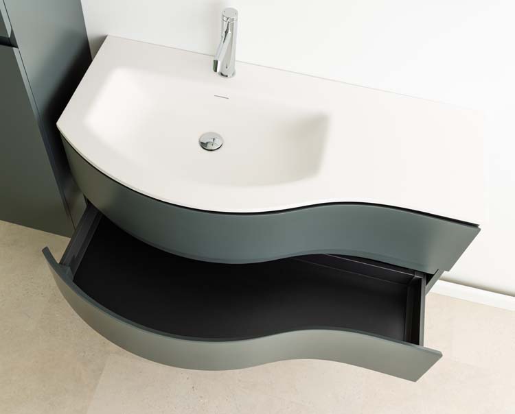Meuble de salle de bains Aaron gris courbé avec lavabo simple blanc mat 110cm