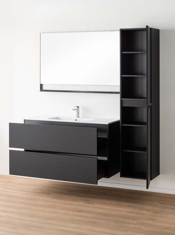 Meuble de salle de bains Puro noir mat suspendu avec lavabo simple blanc brillant 120cm