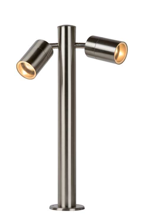 Lucide ARNE-LED - Borne extérieur Extérieur - Ø 6,3 cm - LED - GU10 - 2x5W 2700K - IP44 - Chrome Dépoli