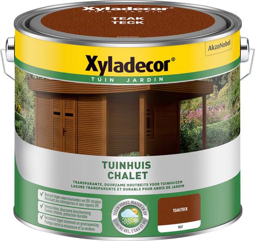 Houtbeits tuinhuis Xyladecor teak 2,5L