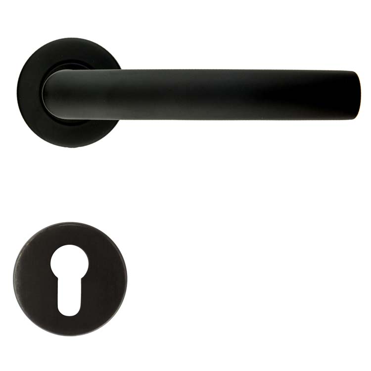 Poignée de porte ovale c noir rosace cylindre