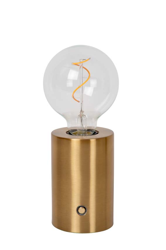 Lucide VIVO - Oplaadbare Tafellamp - Accu/Batterij - Ø 8 cm - LED Dimb. - E27 - 1x1W 2700K - Mat Goud / Messing