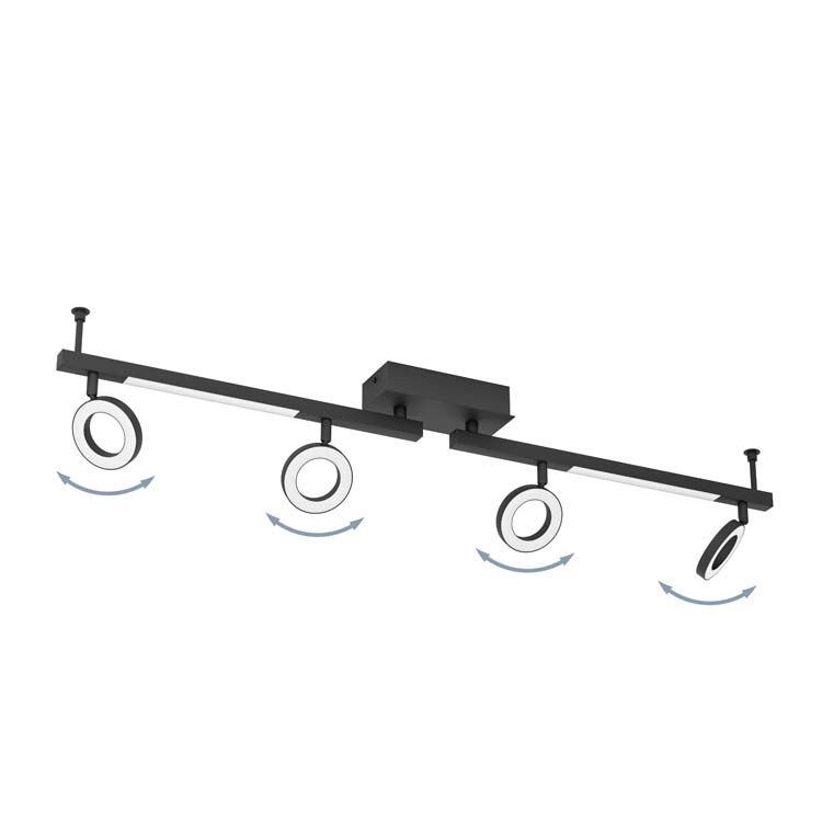 Spot plafond Cardi 4 spots noir 4x3.2W 1600LM 
