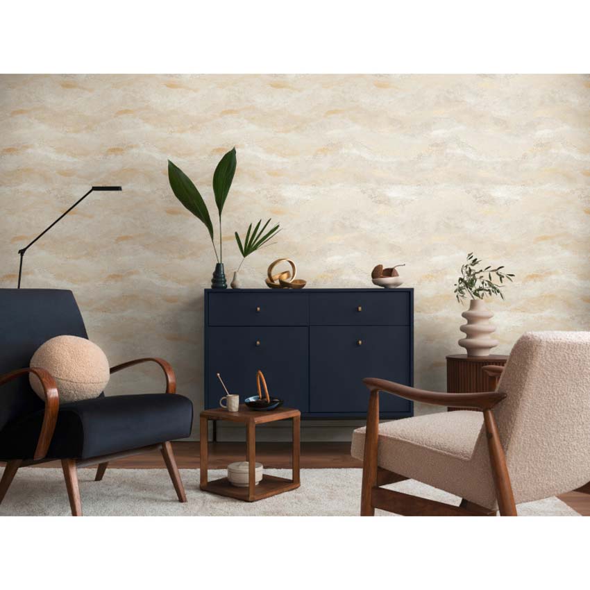 Vinyl op vliesbehang golven beige 0,53x10,05m