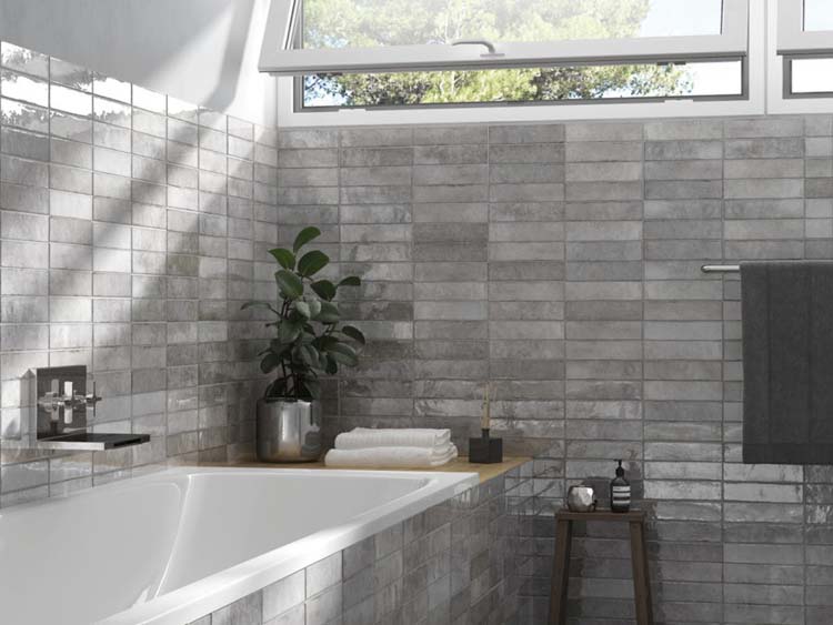 Wandtegel Beccy Whisper glanzend grijs 6x24,5cm