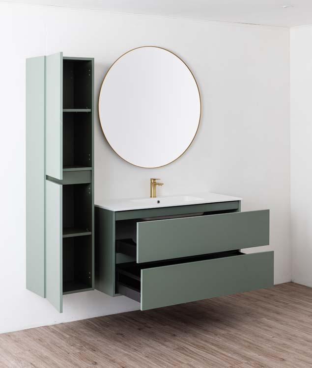 Meuble de salle de bains Dotan eucalyptus vert avec lavabo simple blanc mat 120cm