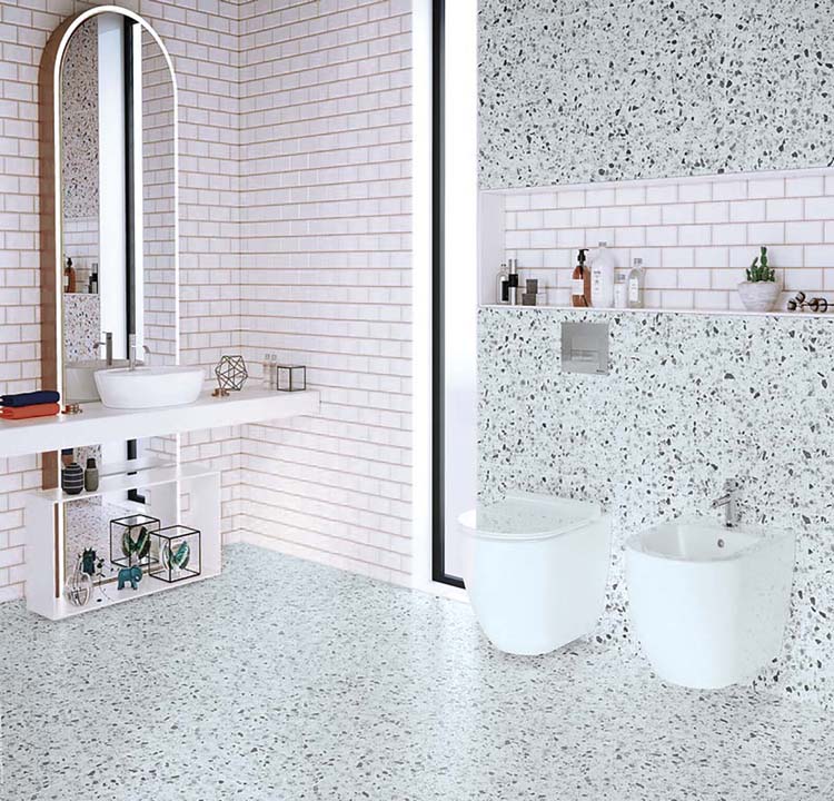 Carrelage Terrazzo minimal white-grey 60 x 60 cm