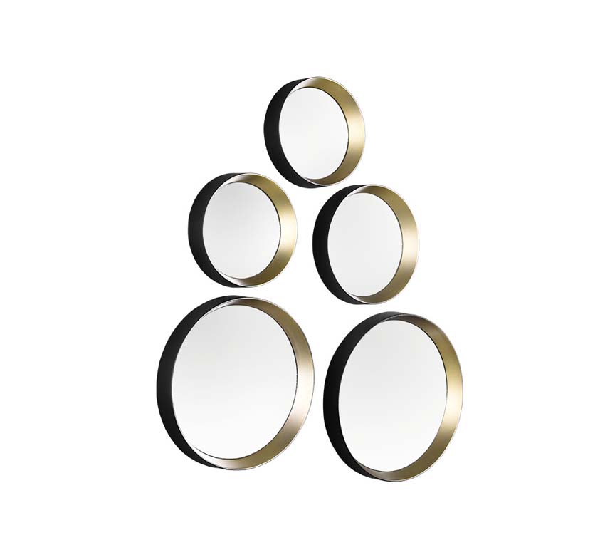 Spiegel set rond zwart/goud 25x25cm (5 stuks)