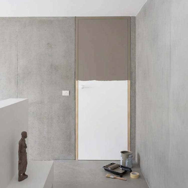 Verfblokdeur compleet 68cm zilver+blokkader in rubberwood 40cm links