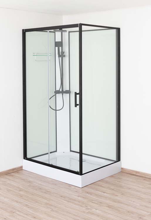 Cabine de douche Ava 120x90x226cm gauche noir/blanc avec set de douche