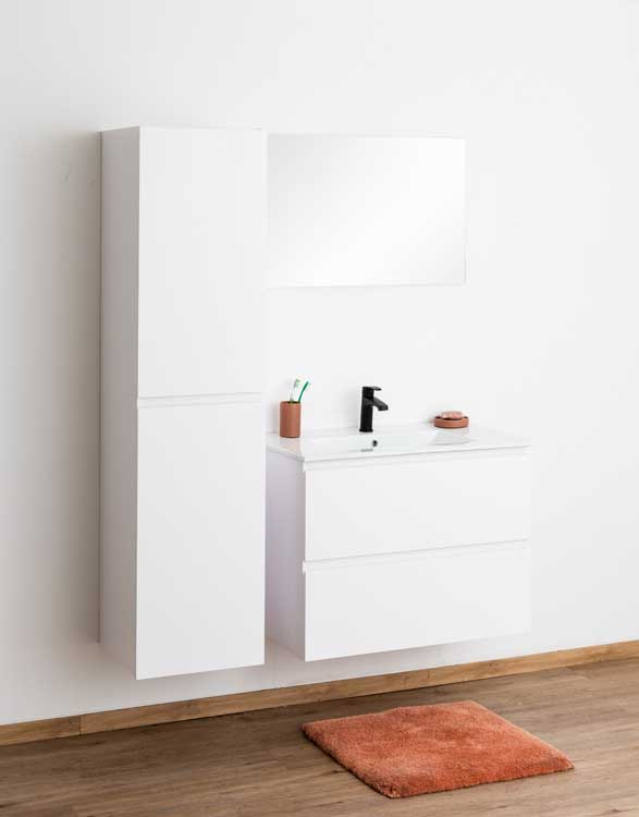 Meuble de salle de bain Bianca blanc mat 800 mm lavabo brillant