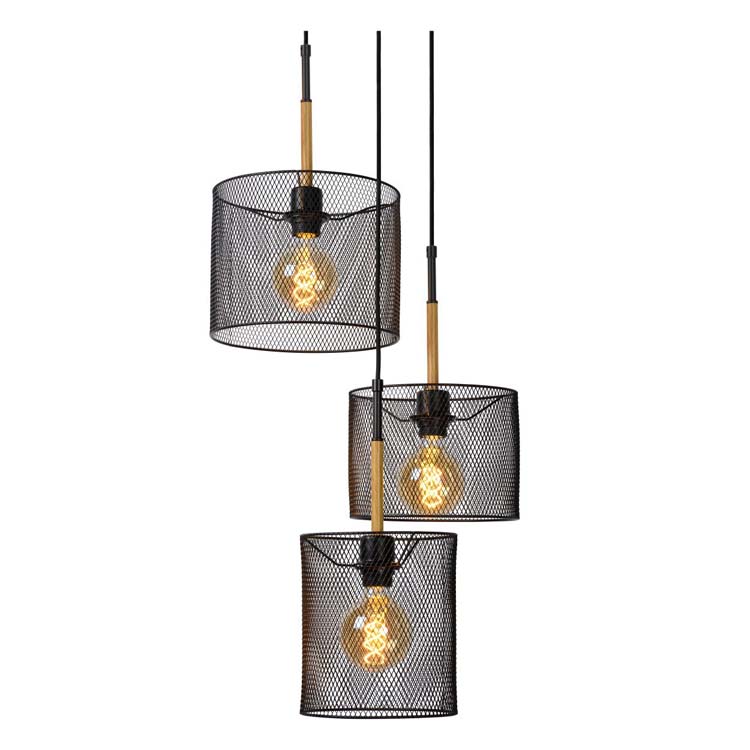 Lucide BASKETT - Hanglamp - 3xE27 - Zwart