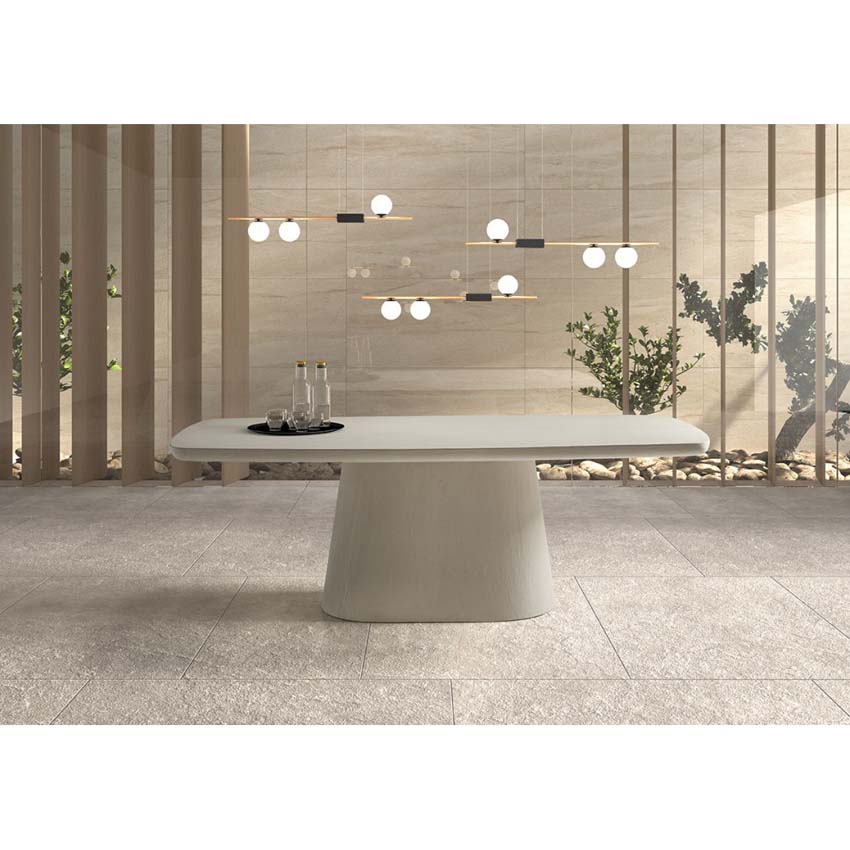 Table Presta mortier de chaux rectangulaire écru 220 x 105 cm + piètement central Table Presta mortier de chaux rectangulaire écru 220 x 105 cm + piètement central