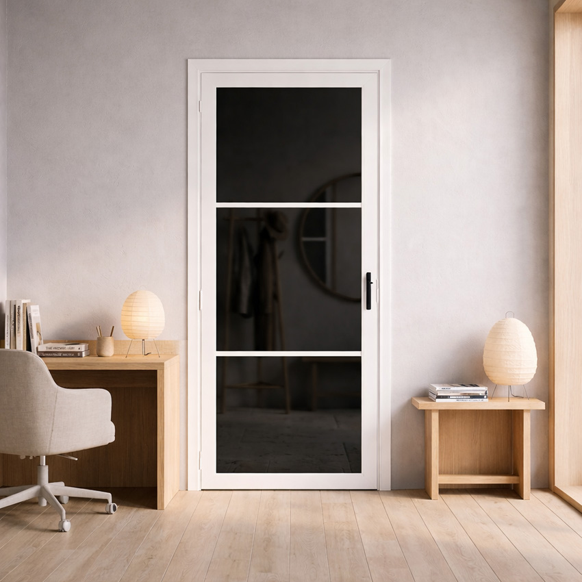 Bloc-porte steel look bois blanc 3R L201,5xl63cm verre gris fumé réversible