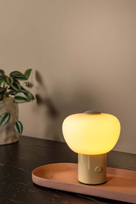 Lucide Essential Gustav - Lampe de table rechargeable - Batterie/Pile - H9,5cm - LED dimmable - 1x0,8W 2700K - Beige