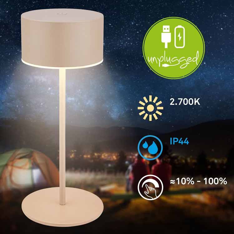 Tafellamp Zurela - beige - 19cm - dimbaar - LED - 3W - 2700K - IP44 - USB