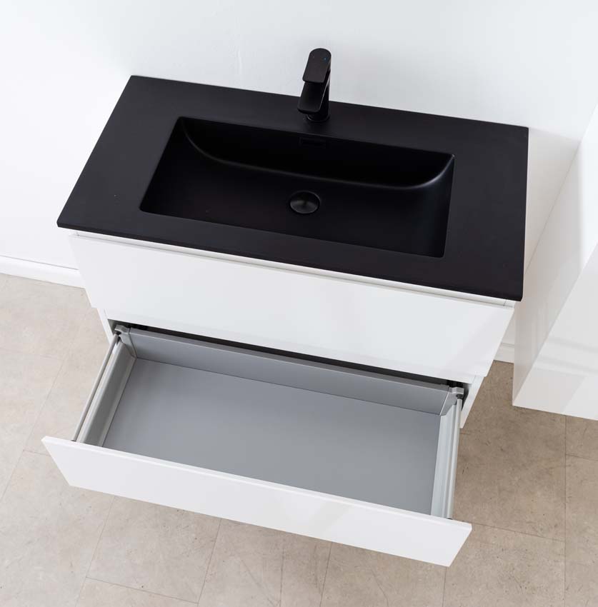Meuble de salle de bain Tibo blanc avec lavabo simple blanc noir 90cm