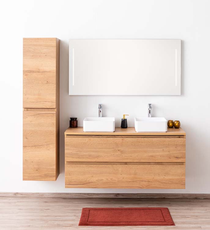 Badmeubel Daria eik goudbruin 1400 mm opbouwtablet melamine Badmeubel Daria eik goudbruin 1400 mm opbouwtablet melamine