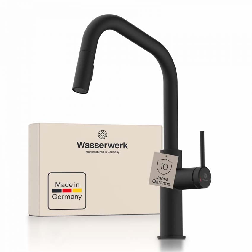 Robinet de cuisine Wasserwerk WK 13 Edge noir mat avec bec extractible