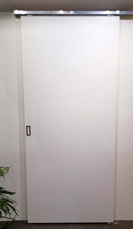 Porte coulissante simple complète Palladium blanc 93x211,5cm + rail en acier inoxydable