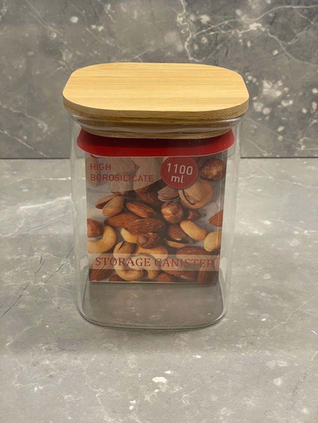 Boîte de stock haute en verre/bambou transparent 110cl