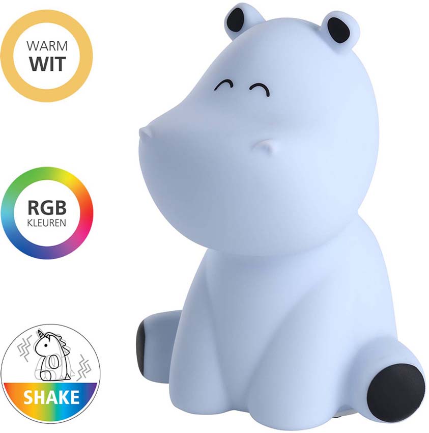 Lampe de table Hippopotame - Blanc - H15cm - Dimmable - LED - 1x5W - RGB/3000K - USB