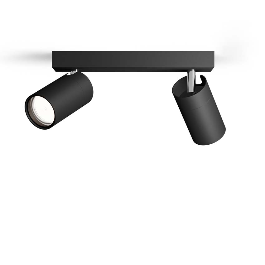 Spot plafond salle de bains noir 2 spots IP44