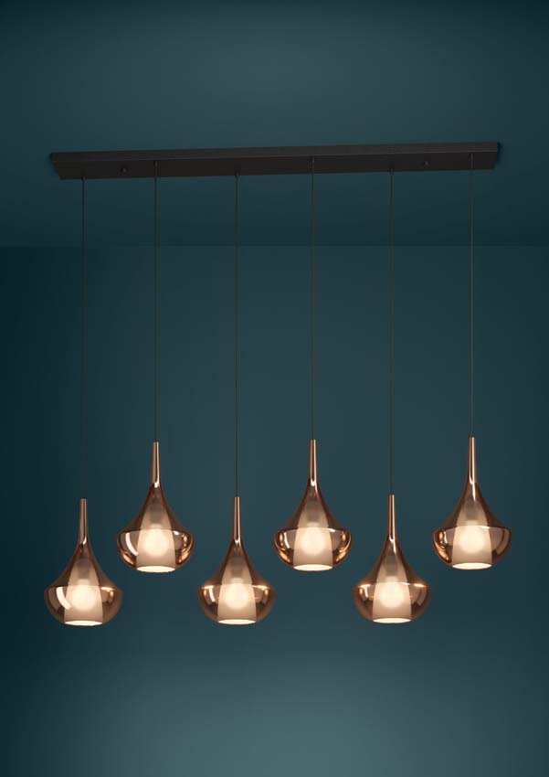 Suspension - Noir/cuivre - L144,5cm - Dimmable - E27 - 6x28W