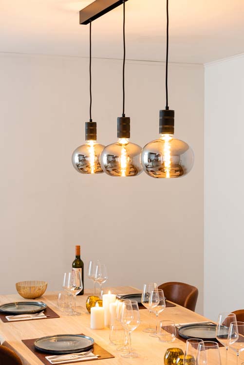Rail lumineux design Béa noir set 1,2m 3 lustres Pomme Smoke E27 3x4W