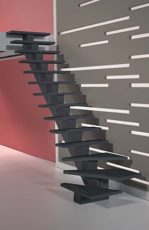 Trap valchromat Flieden met kwartslag links onder met alu strips