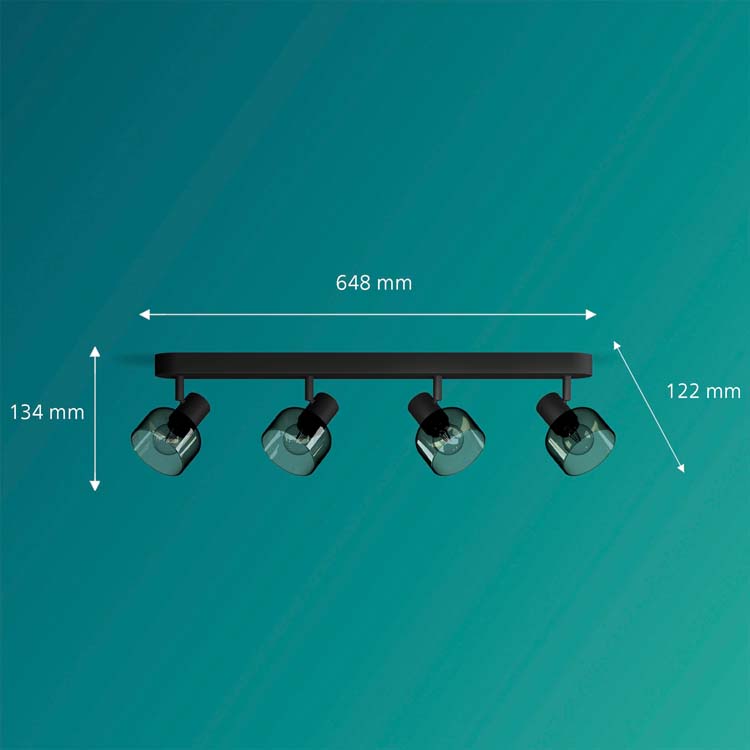 Spot plafond/mur - verre court - dimmable - E14 - 4x25W - lampe excl - noir