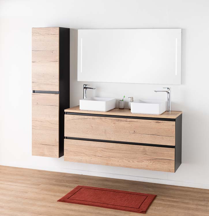 Badkamermeubel Dotan eik hangend met melamine topblad 140cm
