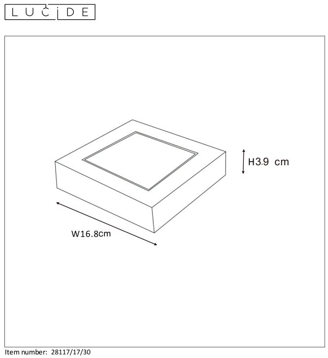 Plafondlamp - zwart - vierkant - dimbaar - LED - 15W - IP44