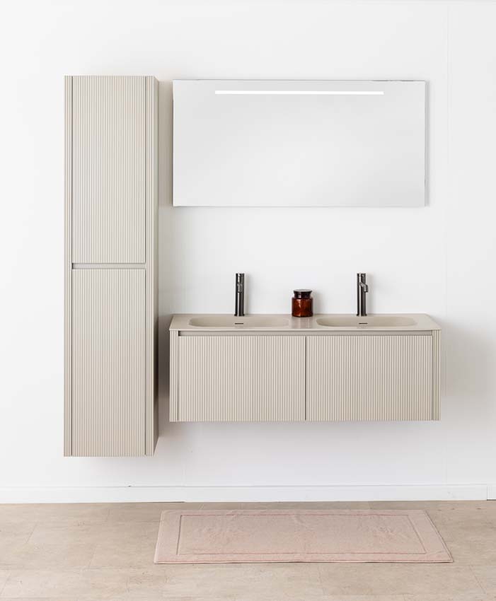 Badkamermeubel Amelia rookgrijs met dubbele wastafel mat 120cm