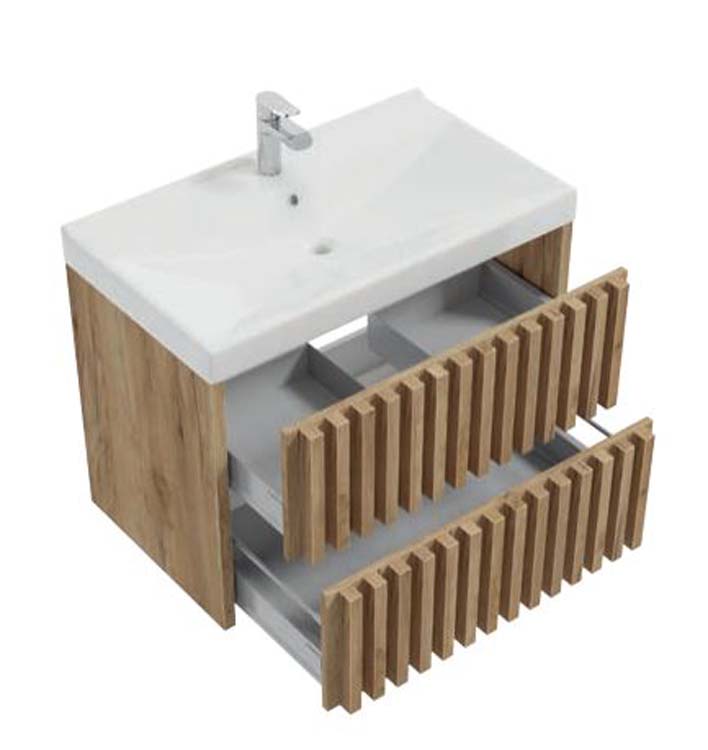 Badkamermeubel Daxx eik hangend met enkele wastafel glanzend wit 80cm