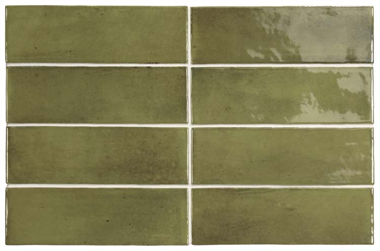 Carrelage mural Nono Verd brillant vert olive 5x15cm