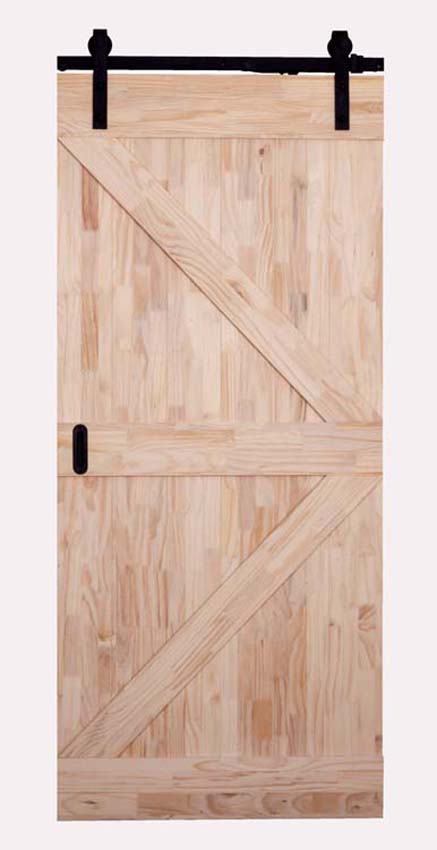 Porte coulissante simple complète Barn Tristan en pin 93x211,5cm + rail robuste noir