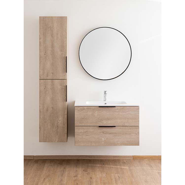Badkamermeubel Plato eik betonlook 90 cm - glans - opleggreep zwart