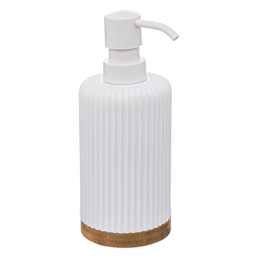 Zeepdispenser Milo polyresin/bamboe wit 7,2x7,2x18,8cm